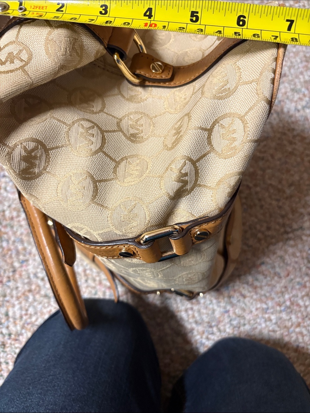Michael Kors Tan & Beige MK Logo Satchel - Picture 6 of 9
